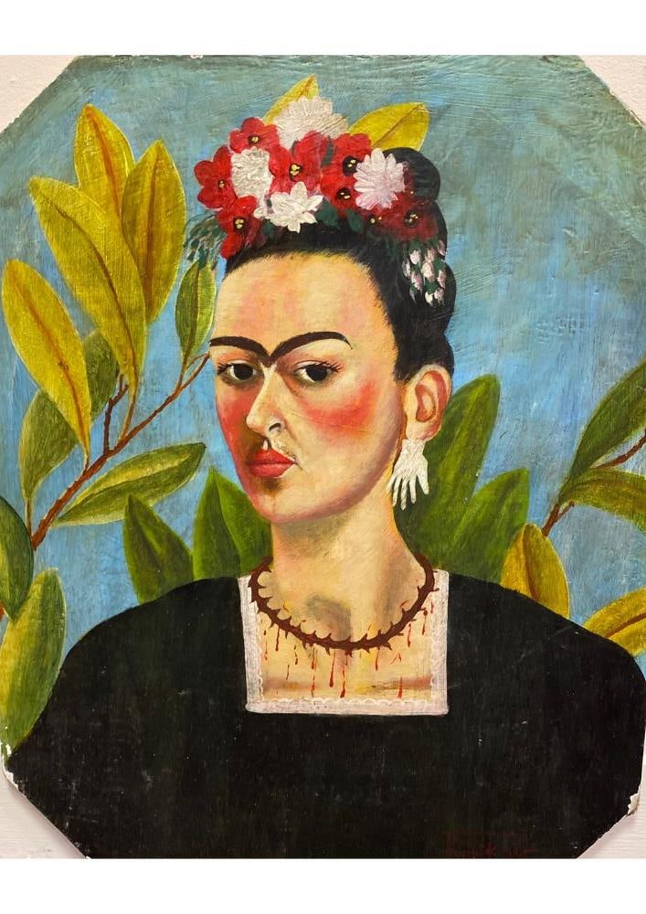 Frida Kahlo, (After) Original Oil Painting, Signed, - 4