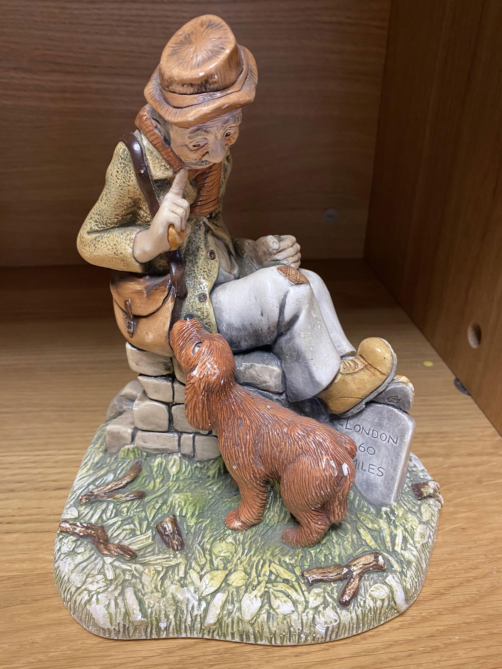 Naughty Naughty Art Sculpture Man And Dog Signed And Dated 1969: Naughty Naughty Art Sculpture Man And Dog Signed And Dated 1969-Offered is a vintage Naturecraft made in England Porcelain Naughty Naughty Figurine #801. It is a sitting Hobo with a Hound Dog begging