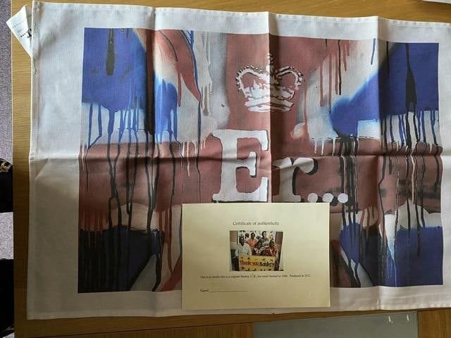 Banksy, 'Union Jack' tea towel 2012, Limited OF /1000: Banksy Er... (Union Jack Tea Towel), 2012 limited edition print, and while a total of 1000 pieces were produced, only 400 of them were actually numbered.