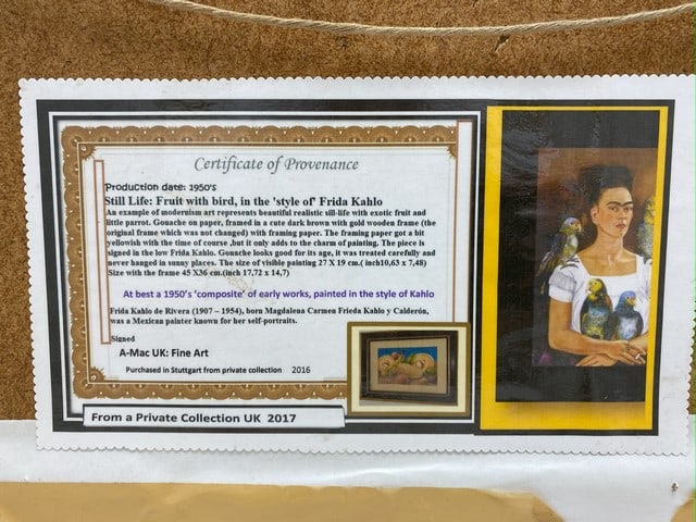 Frida Kahlo - Still Life Fruit with Bird Signed - 3