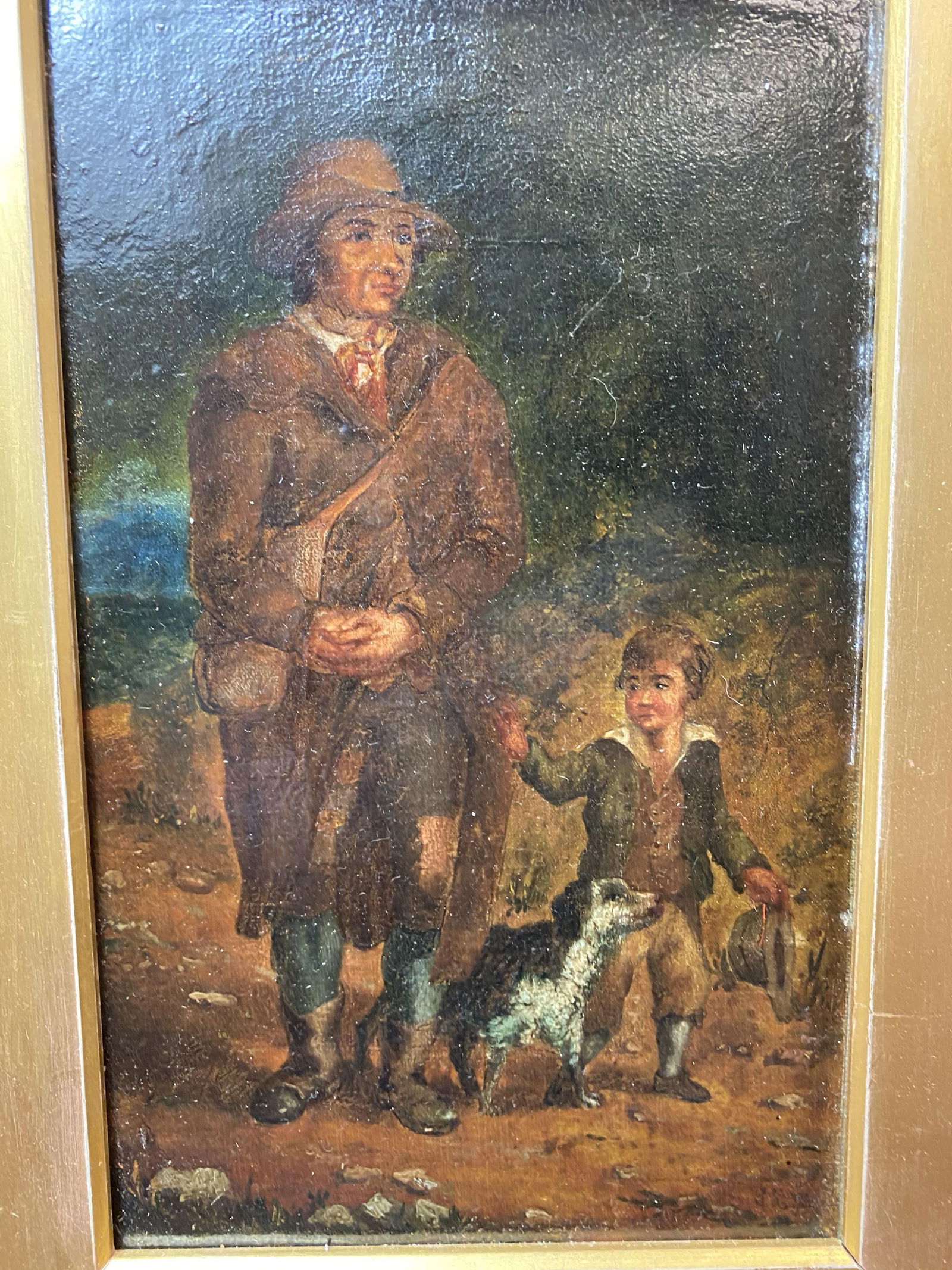 Unknown Artist, Man & Child 18th Century Oil Painting on Canvas, Signed - 2