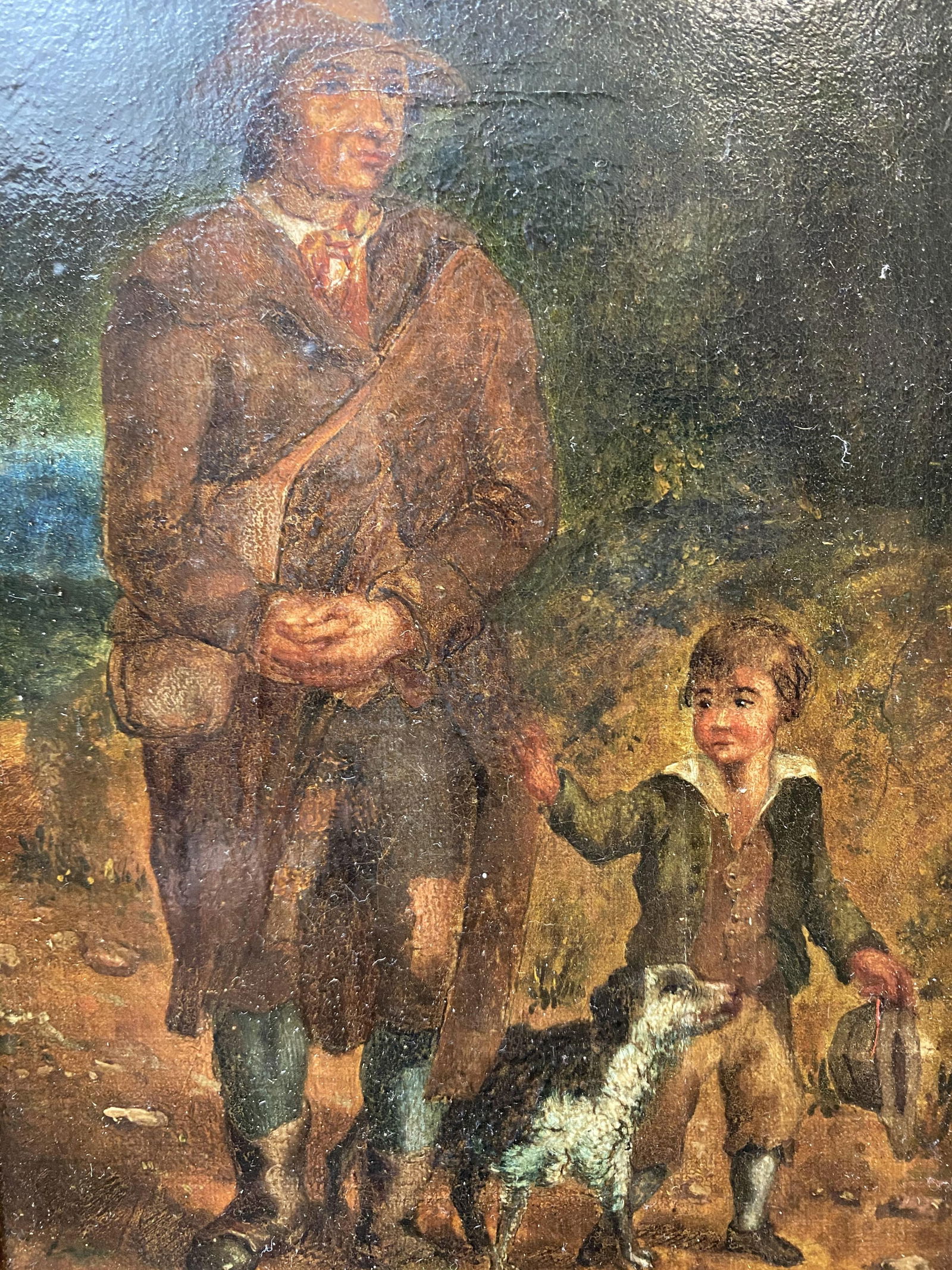 Unknown Artist, Man & Child 18th Century Oil Painting on Canvas, Signed - 4