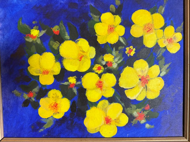 Unknown Artist, Yellow Pansies Oil Painting on Hardboard - 2