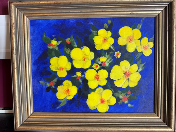 Unknown Artist, Yellow Pansies Oil Painting on Hardboard - 3