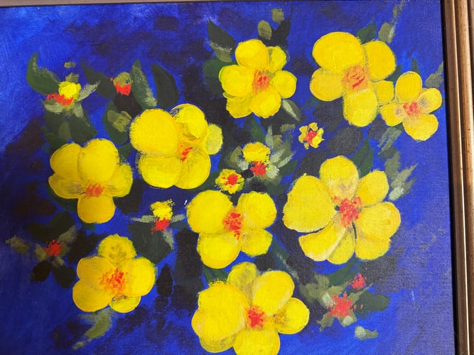 Unknown Artist, Yellow Pansies Oil Painting on Hardboard - 4
