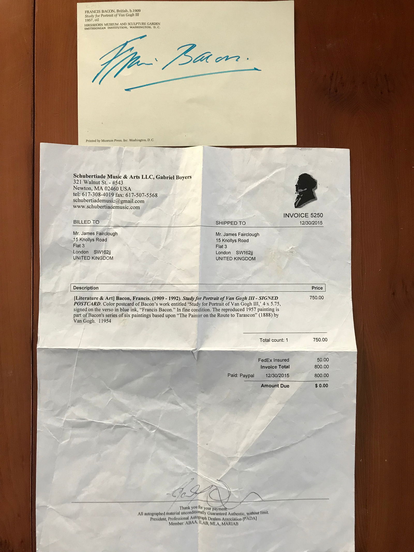 Francis Bacon, Portrait Of Van Gogh, Hand Signed, Original, COA. Invoice, - 7