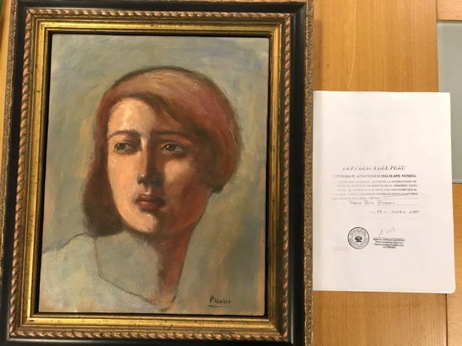 Picasso, (In the manner of) Original, rare art, Vintage, old painting, canvas , hand signed, - 2