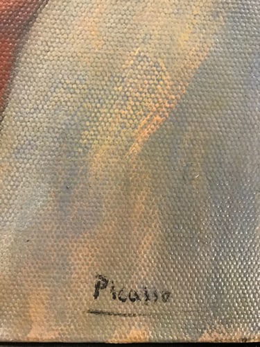 Picasso, (In the manner of) Original, rare art, Vintage, old painting, canvas , hand signed, - 6