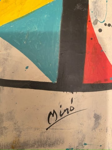 Joan Miro, In the manner of oil painting on hardbord hand Signed, Seal and stamped, wax, - 2