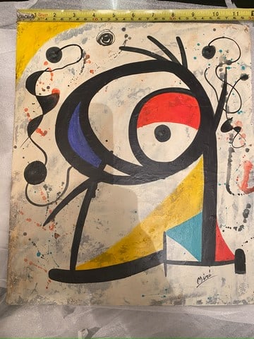 Joan Miro, In the manner of oil painting on hardbord hand Signed, Seal and stamped, wax, - 3