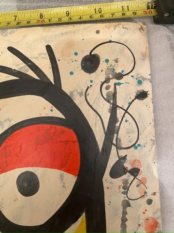 Joan Miro, In the manner of oil painting on hardbord hand Signed, Seal and stamped, wax, - 4