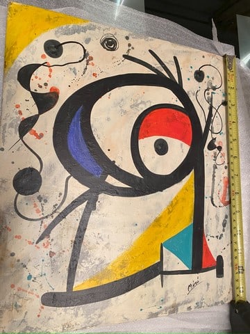 Joan Miro, In the manner of oil painting on hardbord hand Signed, Seal and stamped, wax, - 5