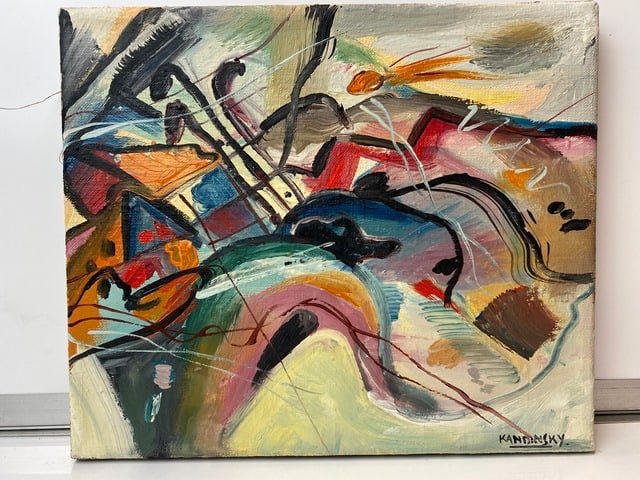 WASSILY KANDINSKY. (After) Oiginal Oil Painting, Soup Can, Signed,: WASSILY KANDINSKY. (After) Oiginal Oil Painting, Soup Can, Signed, No COA No documentation and only 25 years in provenance by one private Collection. Sold as attributed to the artist and you