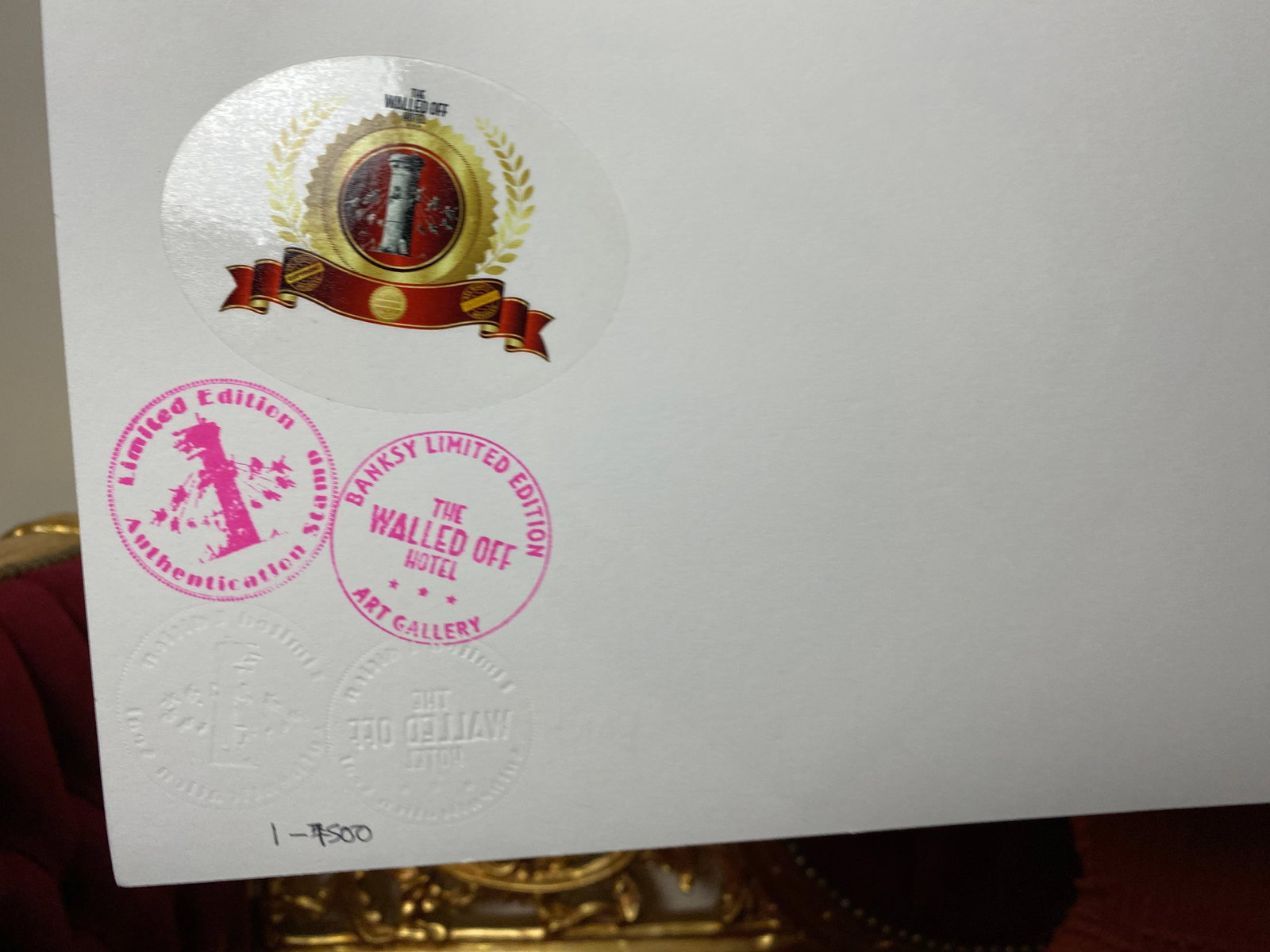 Banksy, In the manner of”, COA. Walled Off Hotel, Original, Limited Edition. Signed. Numbered. - 9