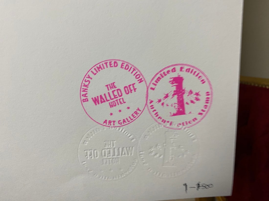 Banksy, In the manner of”, COA. Walled Off Hotel, Original, Limited Edition. Signed. Numbered. - 7