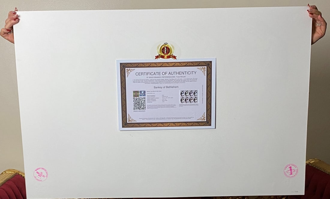 Banksy, In the manner of”, COA. Walled Off Hotel, Original, Limited Edition. Signed. Numbered. - 6