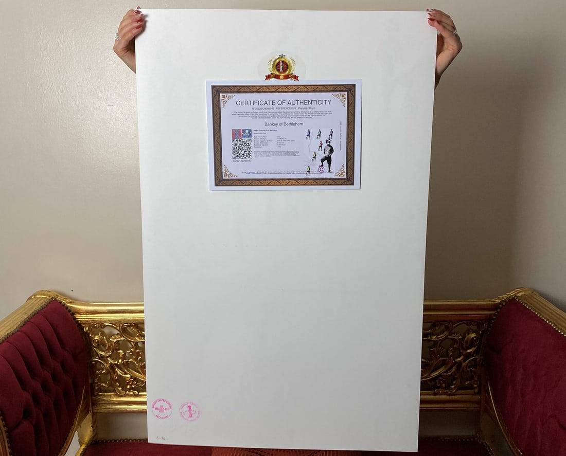 Banksy, In the manner of”, COA. Walled Off Hotel, Original, Limited Edition. Signed. Numbered. - 8