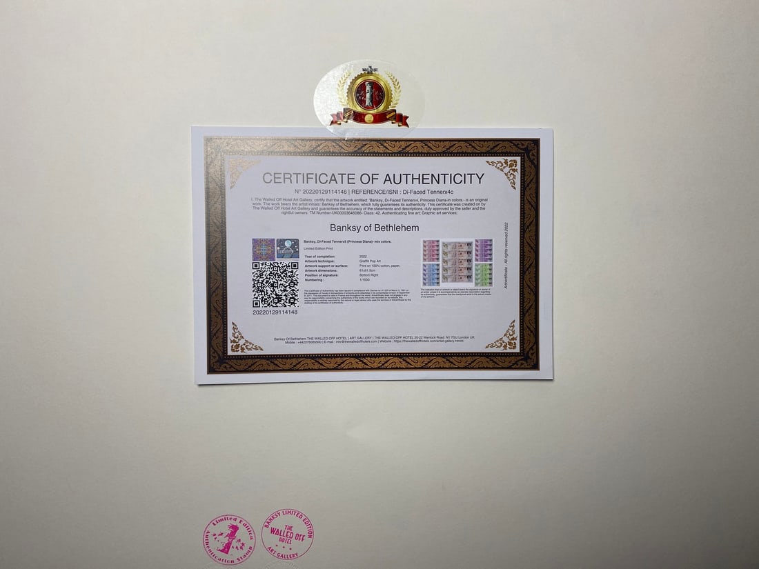 Banksy, In the manner of”, COA. Walled Off Hotel, Original, Limited Edition. Signed. Numbered. - 6