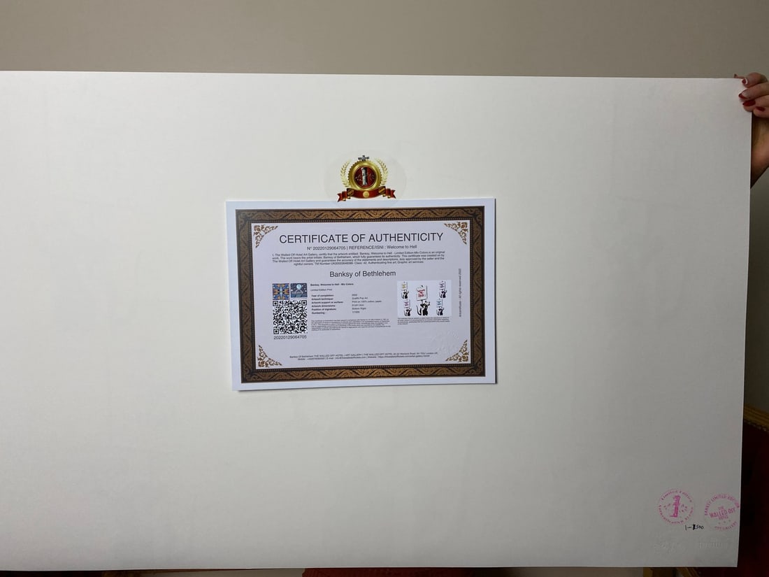 Banksy, In the manner of”, COA. Walled Off Hotel, Original, Limited Edition. Signed. Numbered - 6