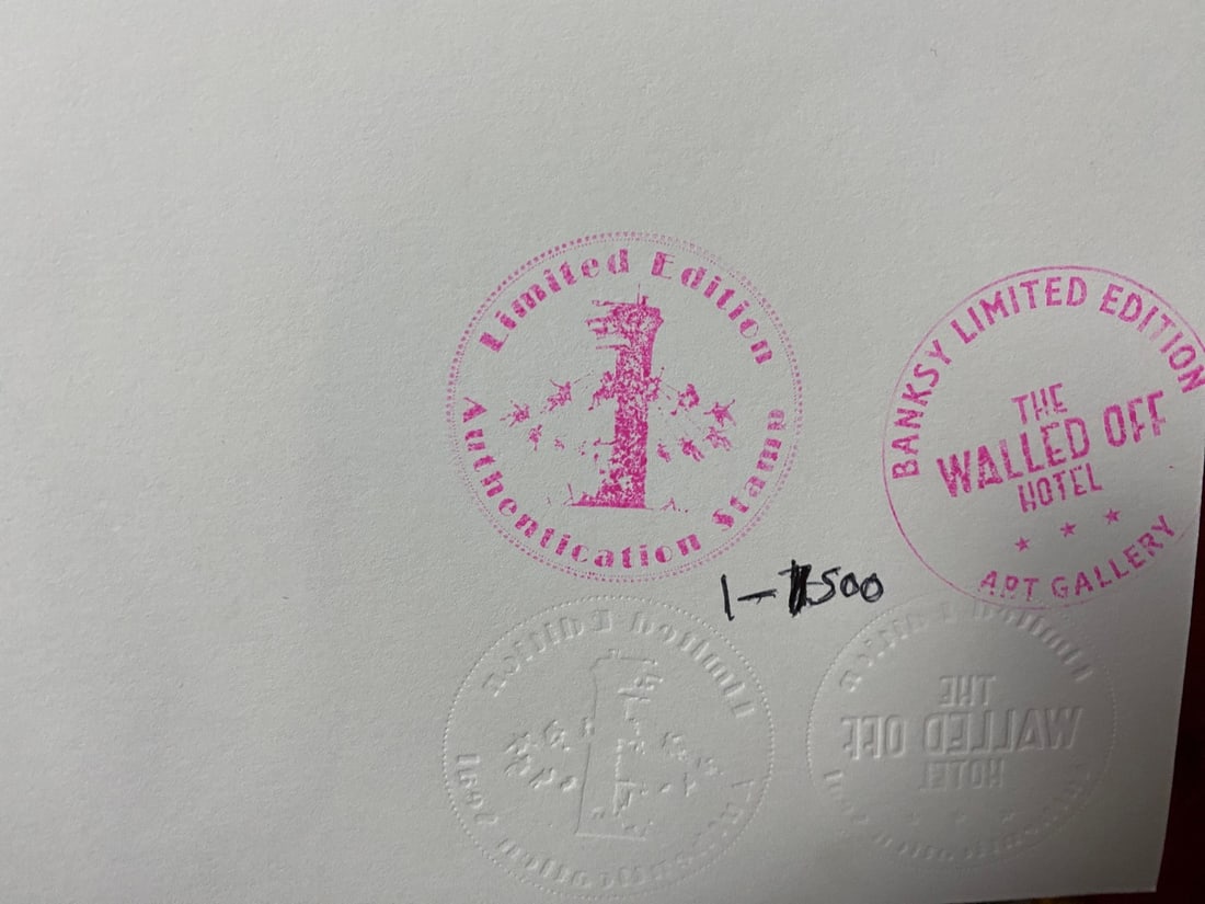 Banksy, In the manner of”, COA. Walled Off Hotel, Original, Limited Edition. Signed. Numbered - 9