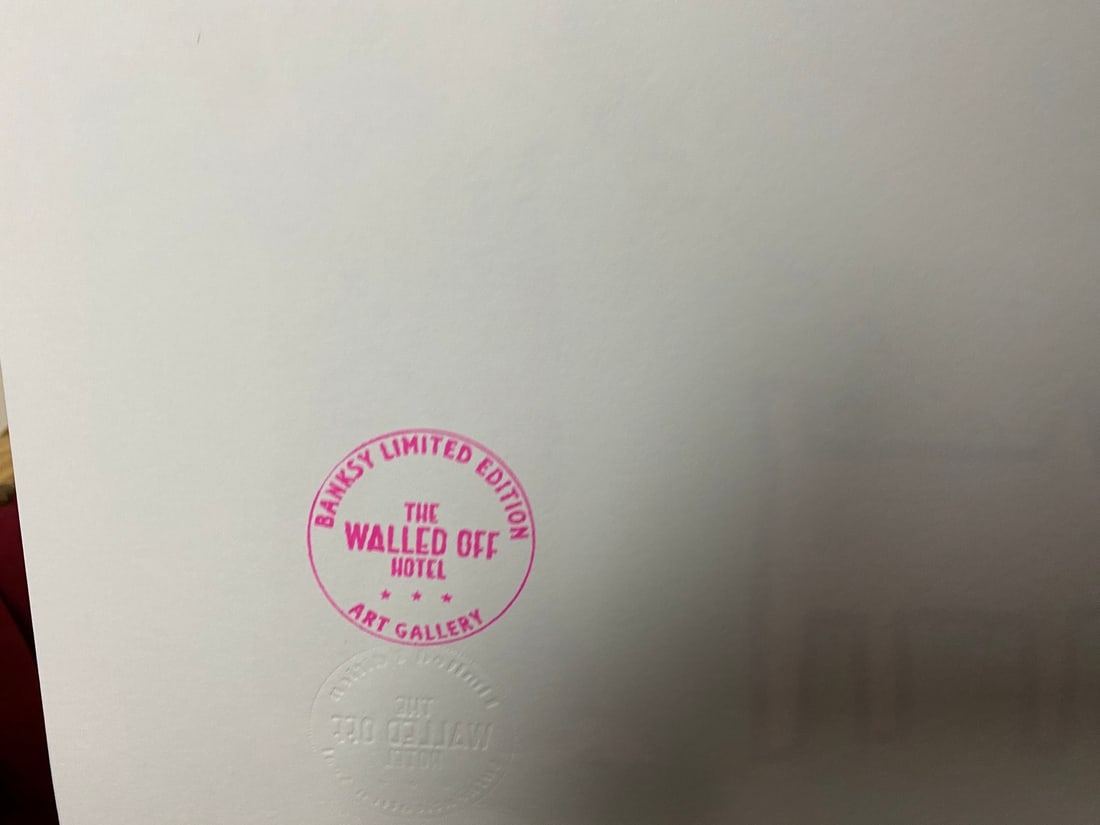 Banksy, In the manner of”, COA. Walled Off Hotel, Original, Limited Edition. Signed. Numbered - 6