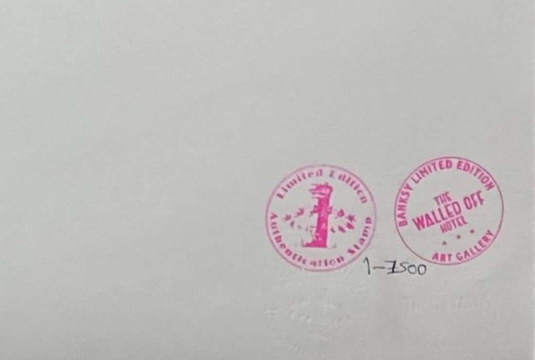 Banksy, In the manner of”, COA. Walled Off Hotel, Original, Limited Edition. Signed. Numbered. - 3
