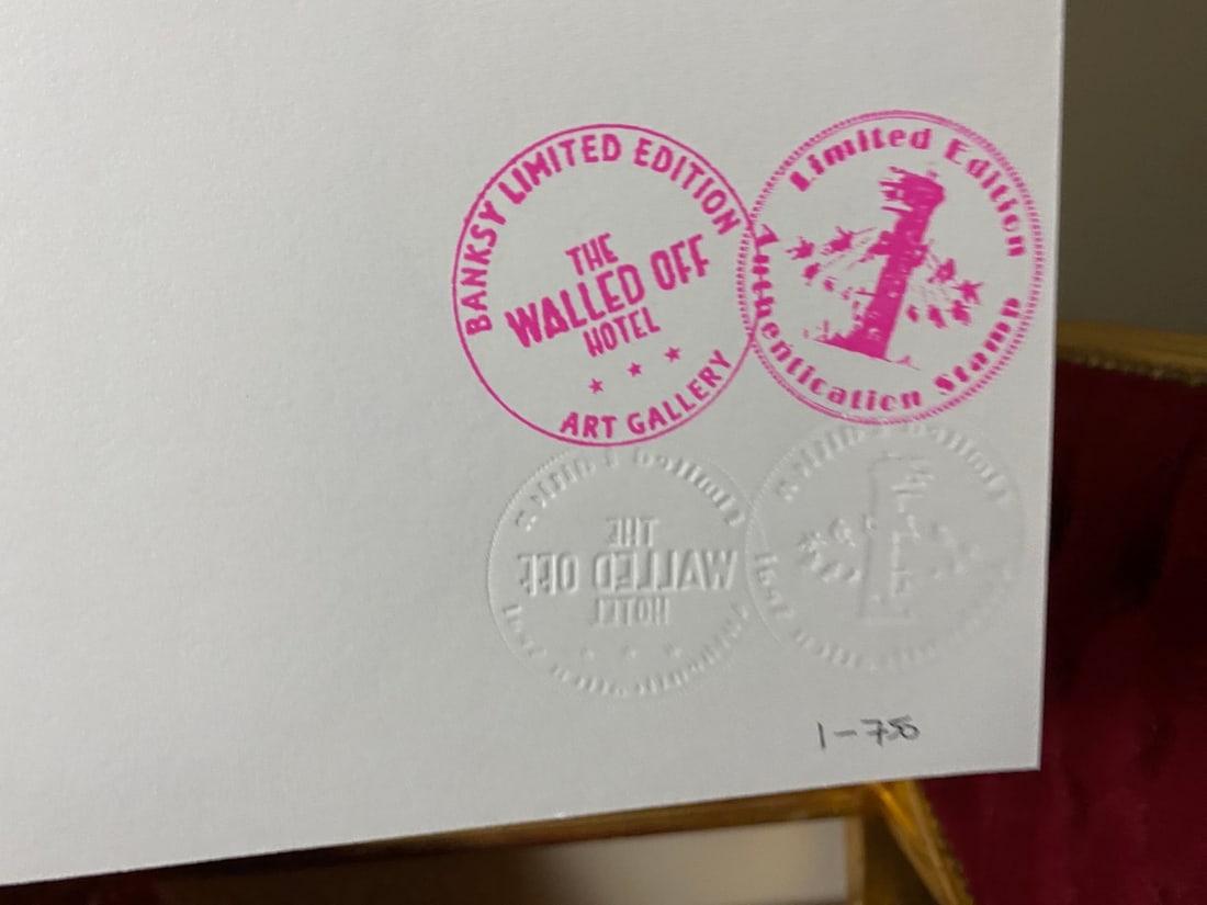 Banksy, In the manner of”, COA. Walled Off Hotel, Original, Limited Edition. Signed. Numbered. - 9