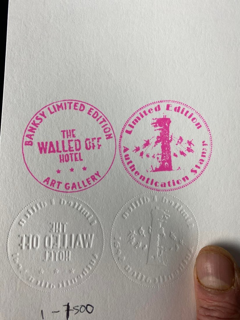 Banksy, In the manner of”, COA. Walled Off Hotel, Original, Limited Edition. Signed. Numbered - 4