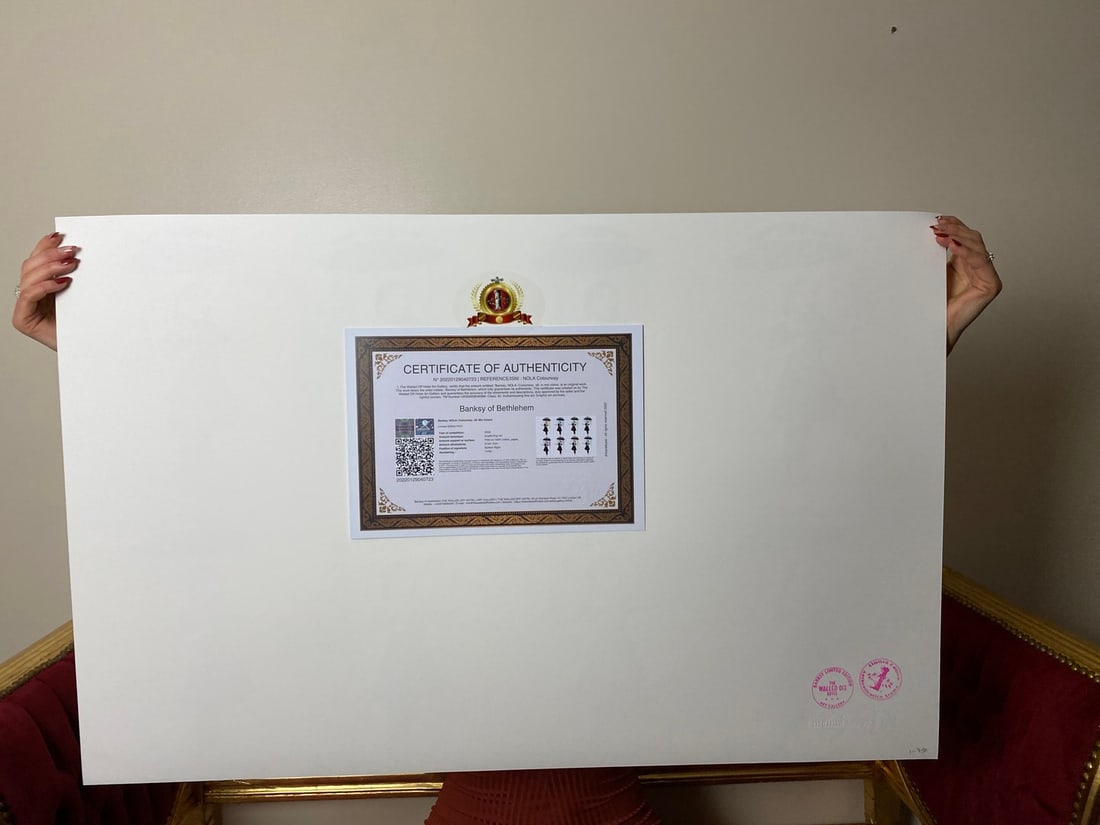 Banksy, In the manner of”, COA. Walled Off Hotel, Original, Limited Edition. Signed. Numbered. - 5