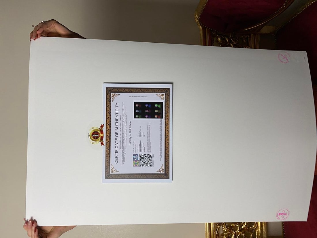 Banksy, In the manner of”, COA. Walled Off Hotel, Original, Limited Edition. Signed. Numbered - 8