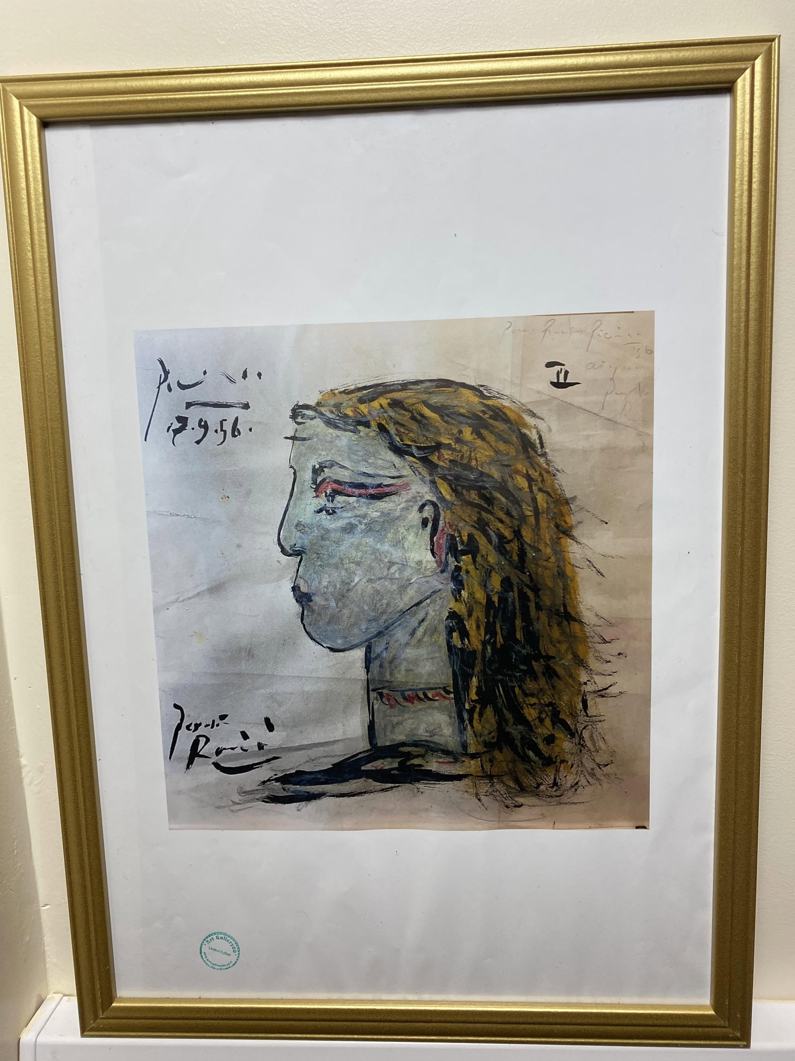 Picasso, Original Poster,Gallery99 Limited Edition,: Picasso, Jacqueline Picasso, Limited edition poster printed on a glossy paper, measurements, 420 x 594 mm with watermark seal and stamp on the back from art gallery99 private collection. Please