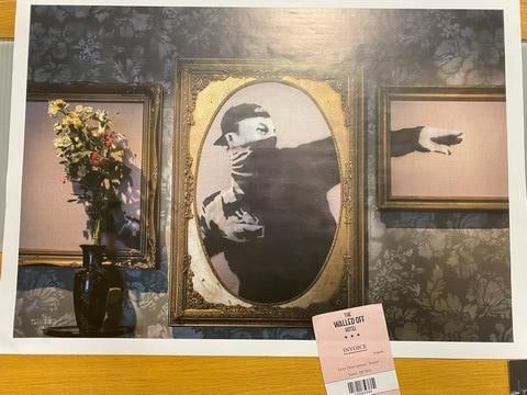 The Walled Off Hotel Poster-Banksy- Flower Throw- D2: The Walled Off Hotel Poster-Banksy- Flower Throw- D2 2022 Screen print on paper, Solid Finishing: Classic (250 gsm gloss) Limited Edition of 3000 Numbered and Stamped / seal Sizes- 420 X594mm The