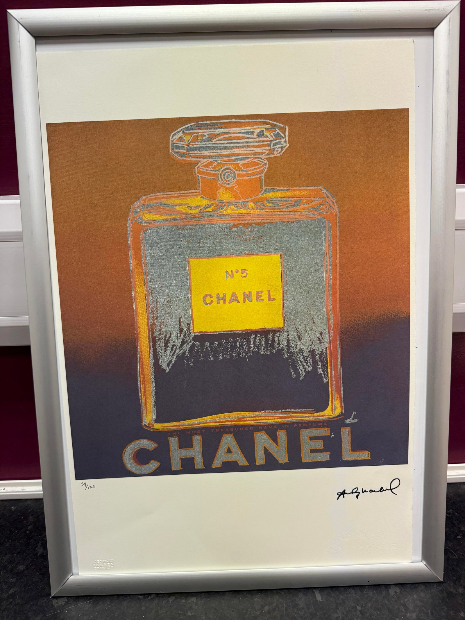 “ANDY Warhol, Original, Print, Limited addition, Plate signed,”: Andy Warhol edition Arabic numbering - numbering 100 copies - Approximate dimensions of the sheet 57.3 x 38.4 cm - INTONSO / IRREGULAR SHEET on 4 sides, weight between 180/210 - Watermark on Arches Fr