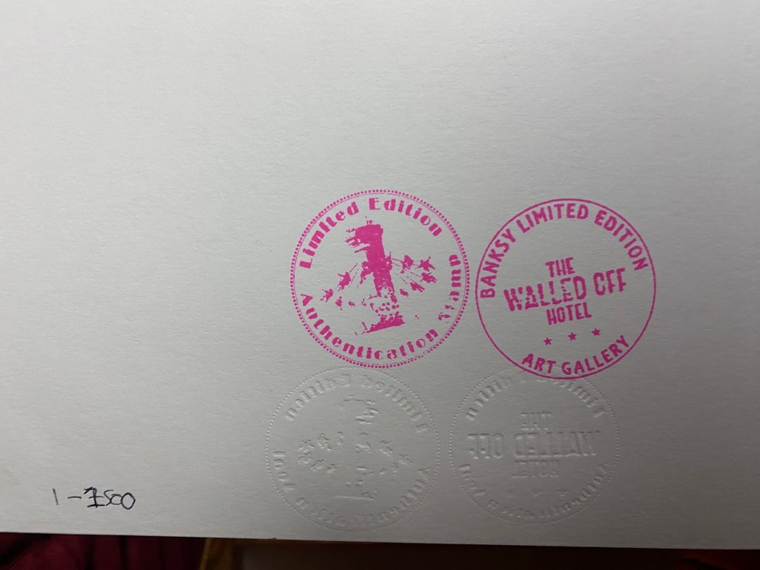 Banksy, In the manner of”, COA. Walled Off Hotel, Original, Limited Edition. Signed. Numbered. - 8