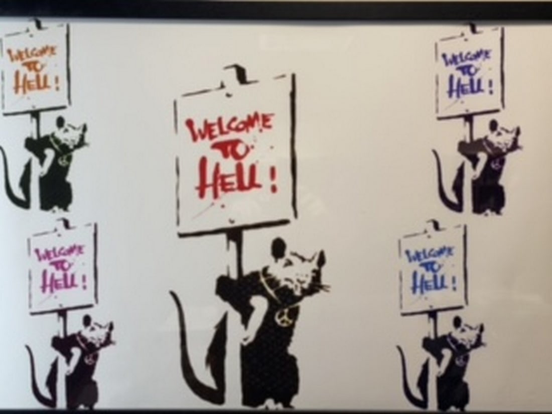 Banksy, In the manner of”, COA. Walled Off Hotel, Original, Limited Edition. Signed. Numbered. - 2