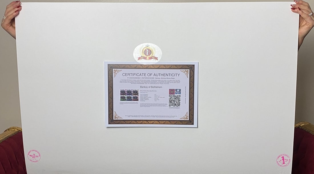 Banksy, In the manner of”, COA. Walled Off Hotel, Original, Limited Edition. Signed. Numbered. - 2