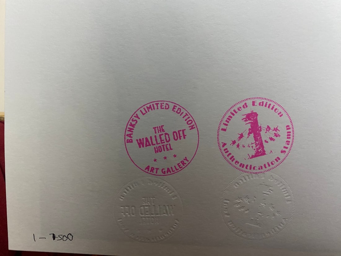 Banksy, In the manner of”, COA. Walled Off Hotel, Original, Limited Edition. Signed. Numbered. - 5