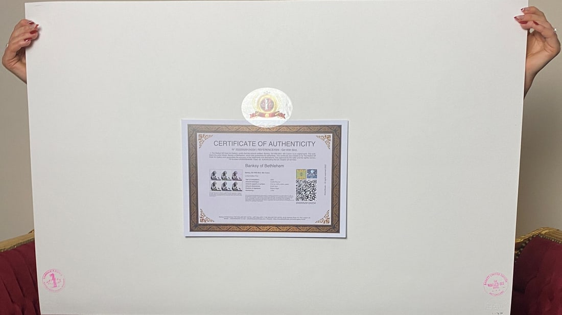 Banksy, In the manner of”, COA. Walled Off Hotel, Original, Limited Edition. Signed. Numbered. - 3