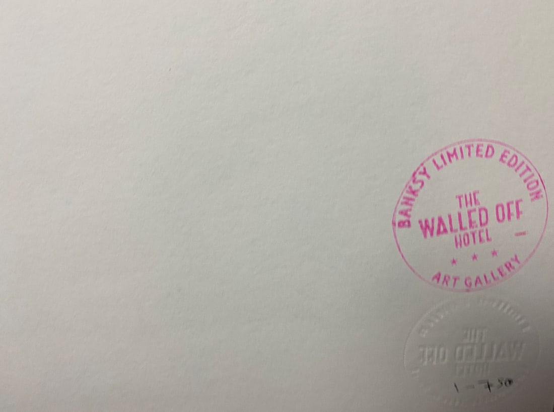 Banksy, In the manner of”, COA. Walled Off Hotel, Original, Limited Edition. Signed. Numbered. - 5