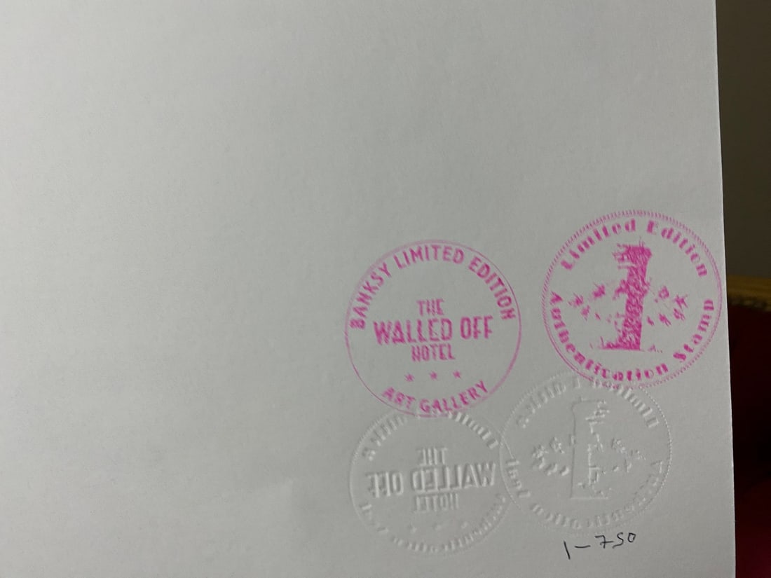 Banksy, In the manner of”, COA. Walled Off Hotel, Original, Limited Edition. Signed. Numbered - 7