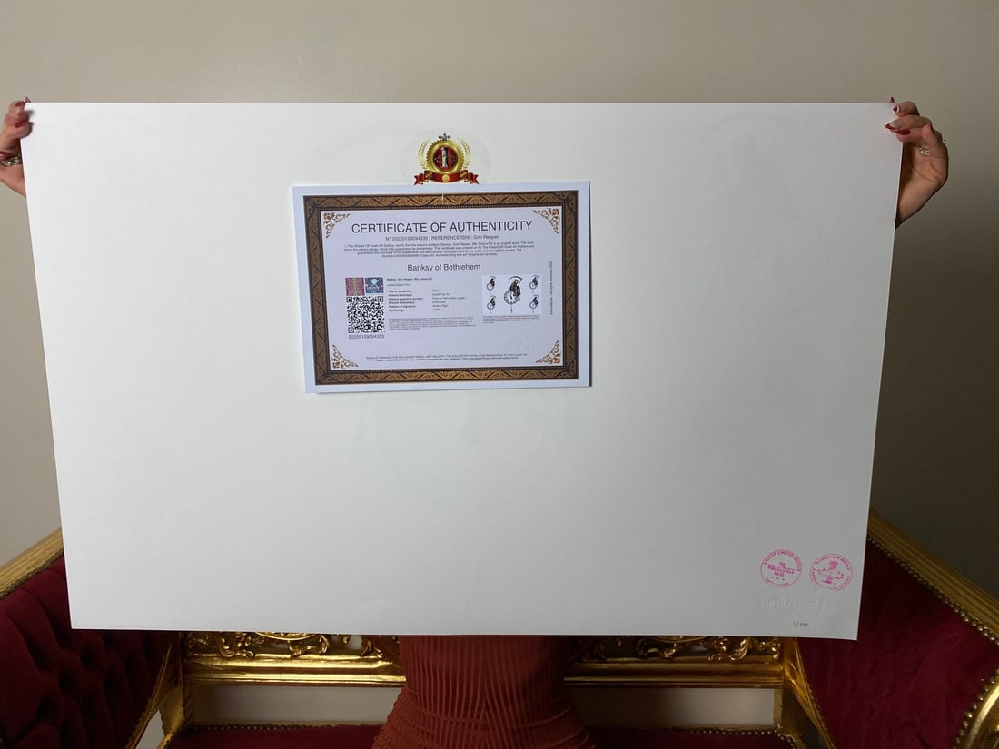 Banksy, In the manner of”, COA. Walled Off Hotel, Original, Limited Edition. Signed. Numbered. - 5