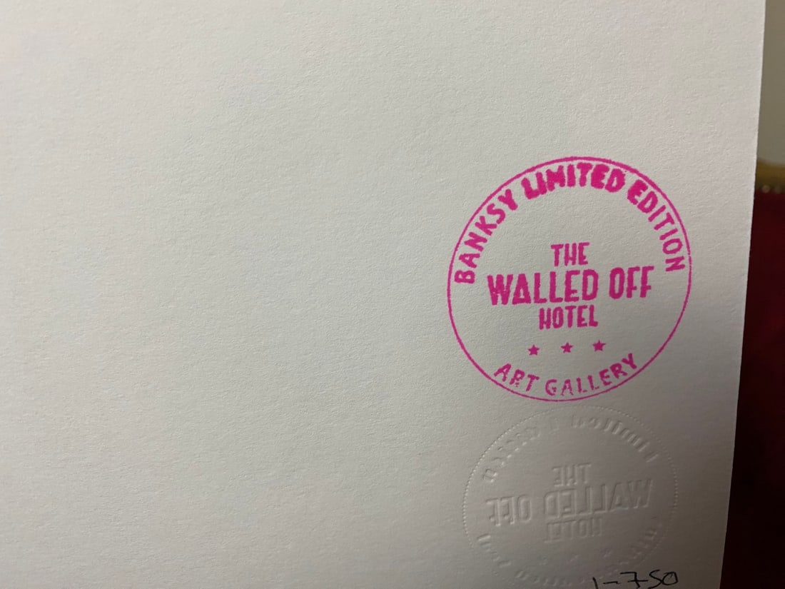 Banksy, In the manner of”, COA. Walled Off Hotel, Original, Limited Edition. Signed. Numbered - 7