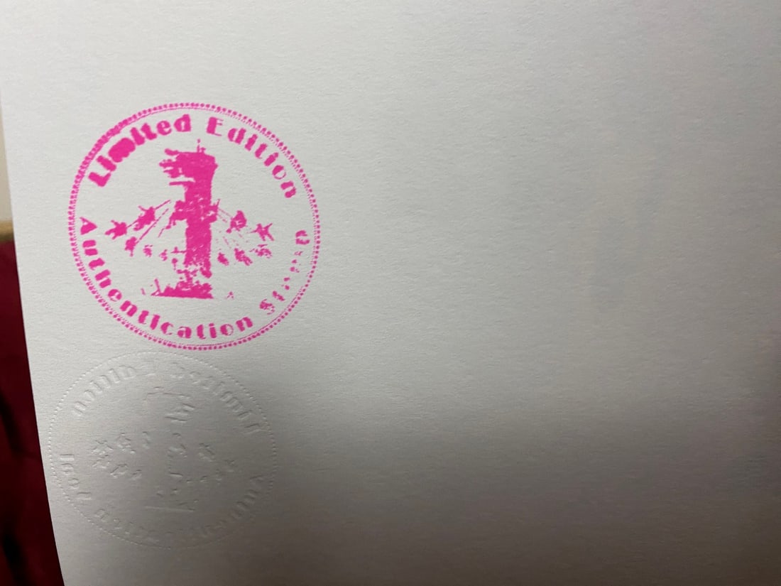 Banksy, In the manner of”, COA. Walled Off Hotel, Original, Limited Edition. Signed. Numbered - 8