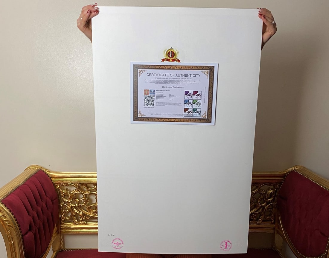 Banksy, In the manner of”, COA. Walled Off Hotel, Original, Limited Edition. Signed. Numbered. - 6