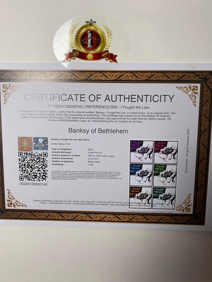 Banksy, In the manner of”, COA. Walled Off Hotel, Original, Limited Edition. Signed. Numbered. - 7