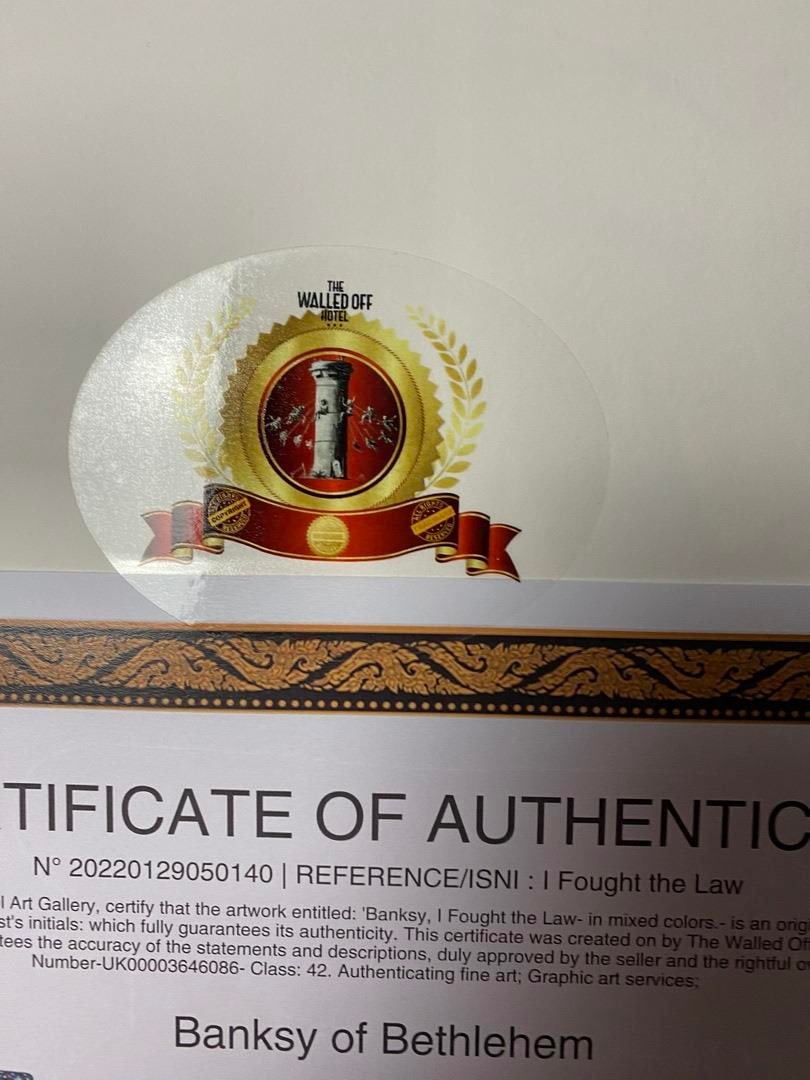 Banksy, In the manner of”, COA. Walled Off Hotel, Original, Limited Edition. Signed. Numbered. - 8