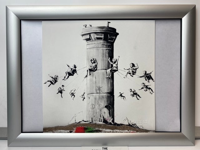 Banksy, The Walled Off Hotel, Limited Edition, Original Print.: 2022 Walled Off Hotel Artist Print on paper, Solid Finishing: Classic (250 gsm gloss) Limited Edition of 3000 Numbered and Stamped / seal Sizes- 21cm X 21cm The Walled Off Hotel Invoice Printed and