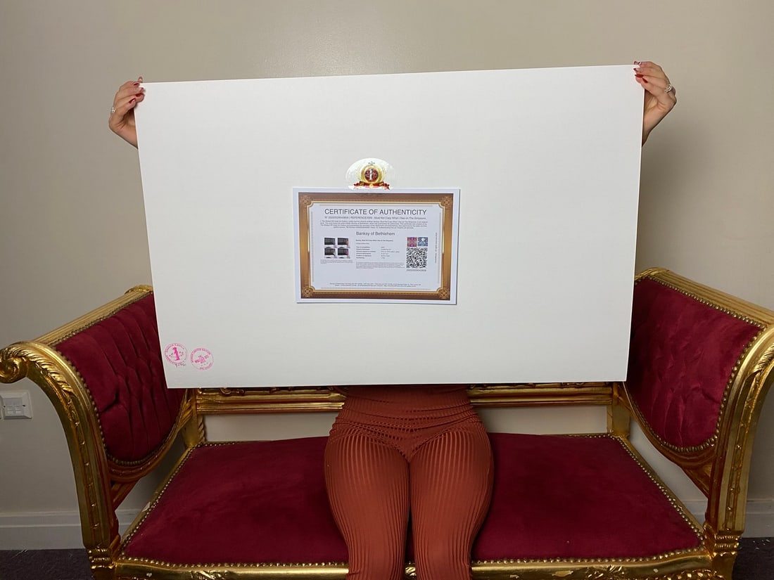 Banksy, In the manner of”, COA. Walled Off Hotel, Original, Limited Edition. Signed. Numbered, - 6