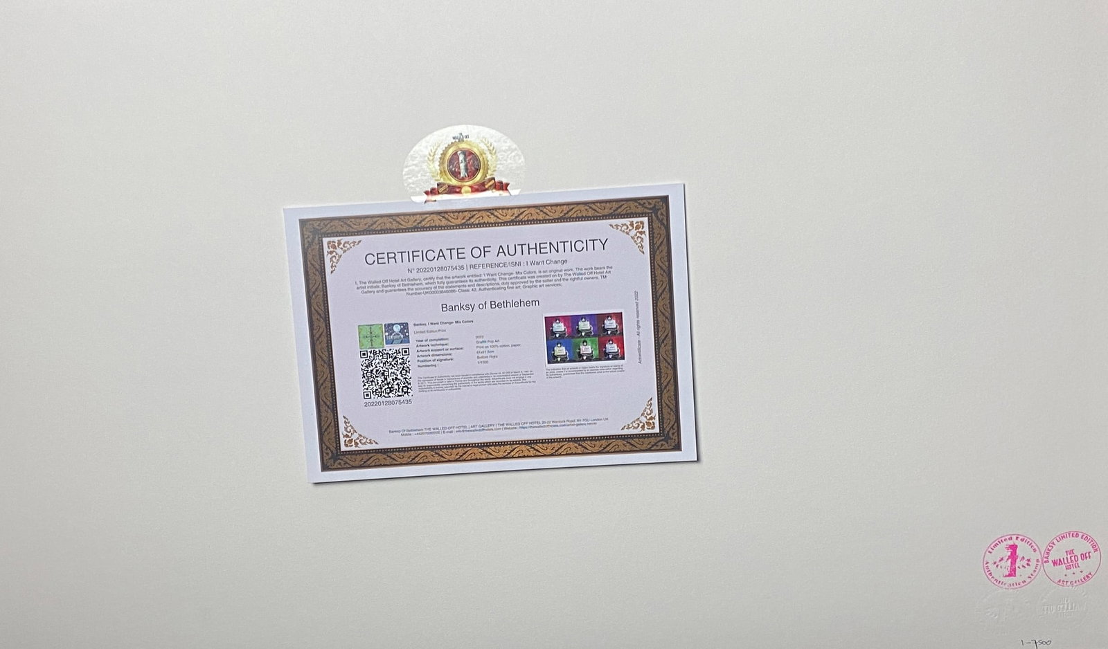 Banksy, In the manner of”, COA. Walled Off Hotel, Original, Limited Edition. Signed. Numbered. - 4