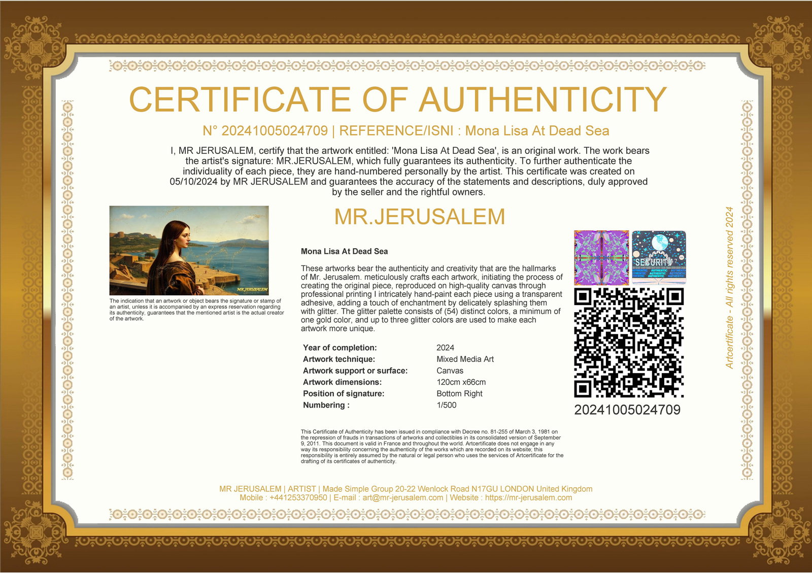 Mona Lisa- At Dead Sea, Mix Media, Limited Edition of 50 Pieces, Signed & Numbered, - 3